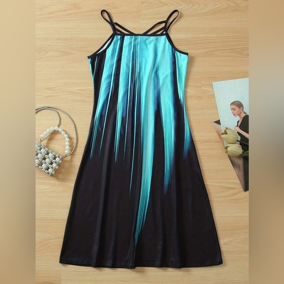 NWOT Women’s XL Color Block Slip Dress w/ Cross Strap Detail in Teal & Black - Picture 2 of 10